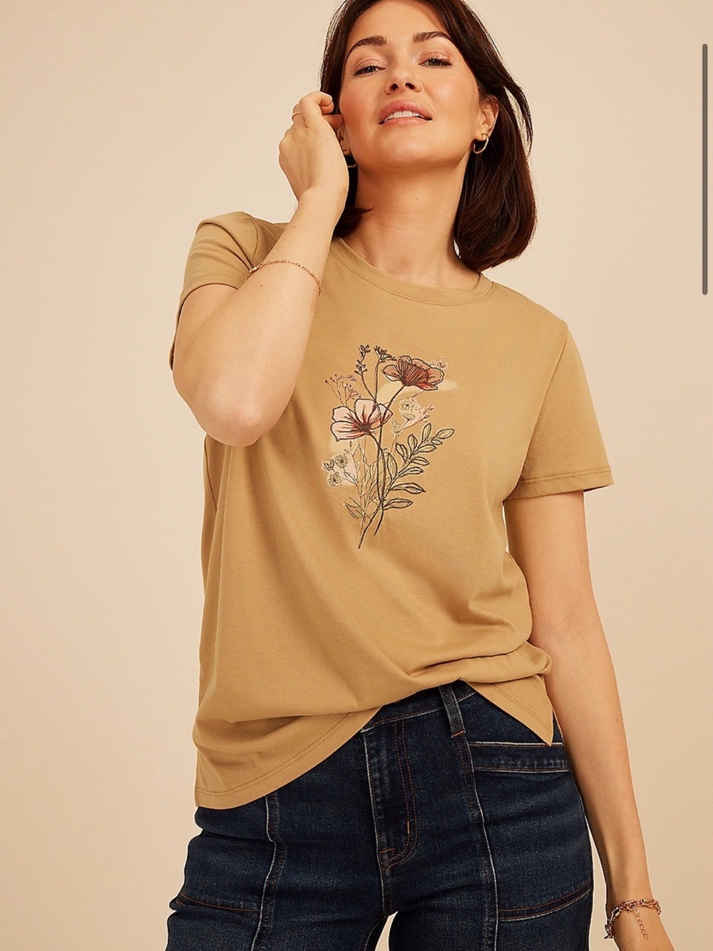 Women's Tan Floral Graphic Tee